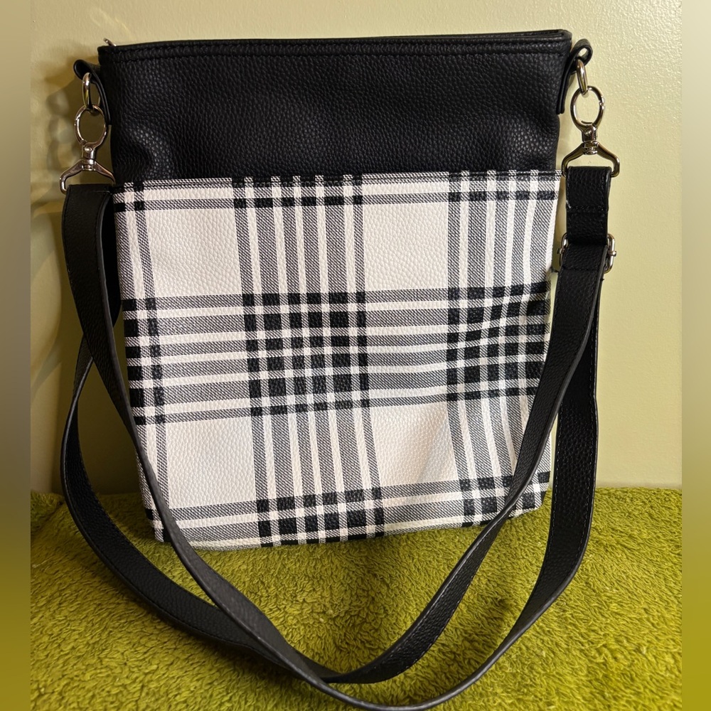 Thirty-One Black and White Plaid Crossbody Bag